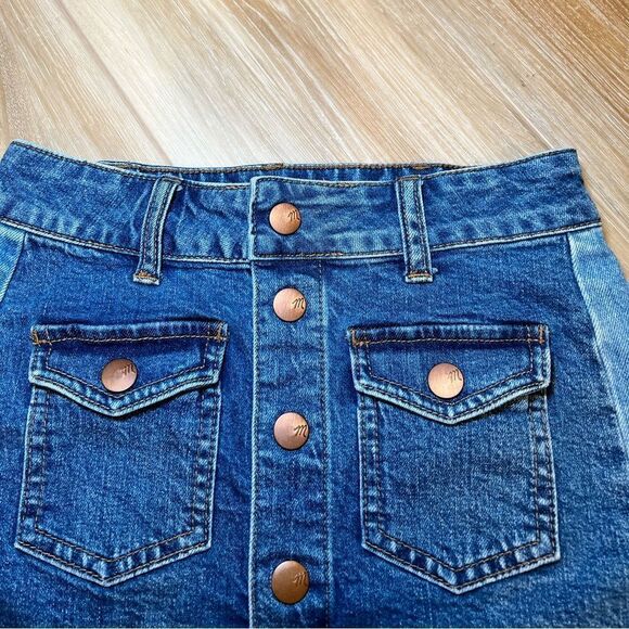 MADEWELL Denim Mini Button Front Skirt Size 23 - Picture 2 of 8